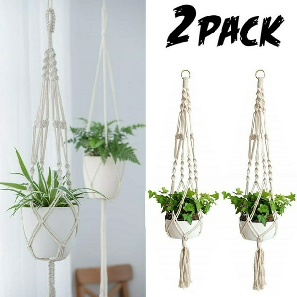 2 Packs Macrame Plant Hangers Indoor Hanging Planter Decorative Macrame Pot Hanger for Home Decor Brown
